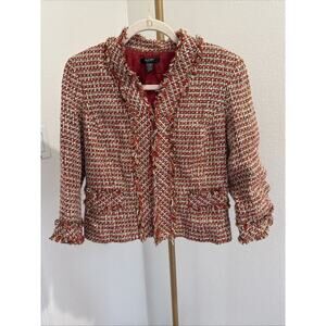 Alfani Petite Ladies Linen Blend Suit Jacket Poppy Multi Size 8P
